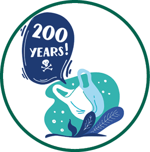 200 years  How long decompos plastic bag in nature  Stop plastic pollution  Vector flat illustration for World Environment Day  Plastic floats in the ocean  Harm to nature  Elements, clip art